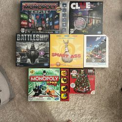 Monopoly, Clue, Battle Ship, Puzzles, Board Games
