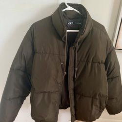 New. Zara Mens Winter Coat! Dark Brown! Size Large! 
