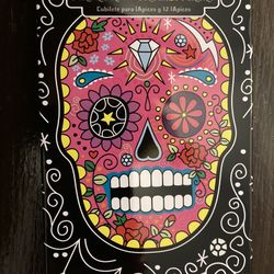 Day of the Dead Sugar Skull Tin with multicolored pencils