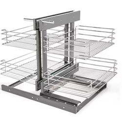 NewAge Products Home Cabinet Magic Corner 24.5” Wx 19.75” H 1 Tier Under-shelf Metal Soft Close Pull-out Sliding Basket Kit