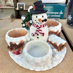 Ceramic Christmas Snowman 3 Candle Holder.