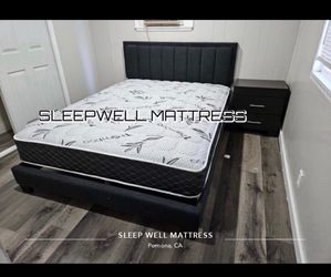 Queen size bed frame with pillow top mattress included
