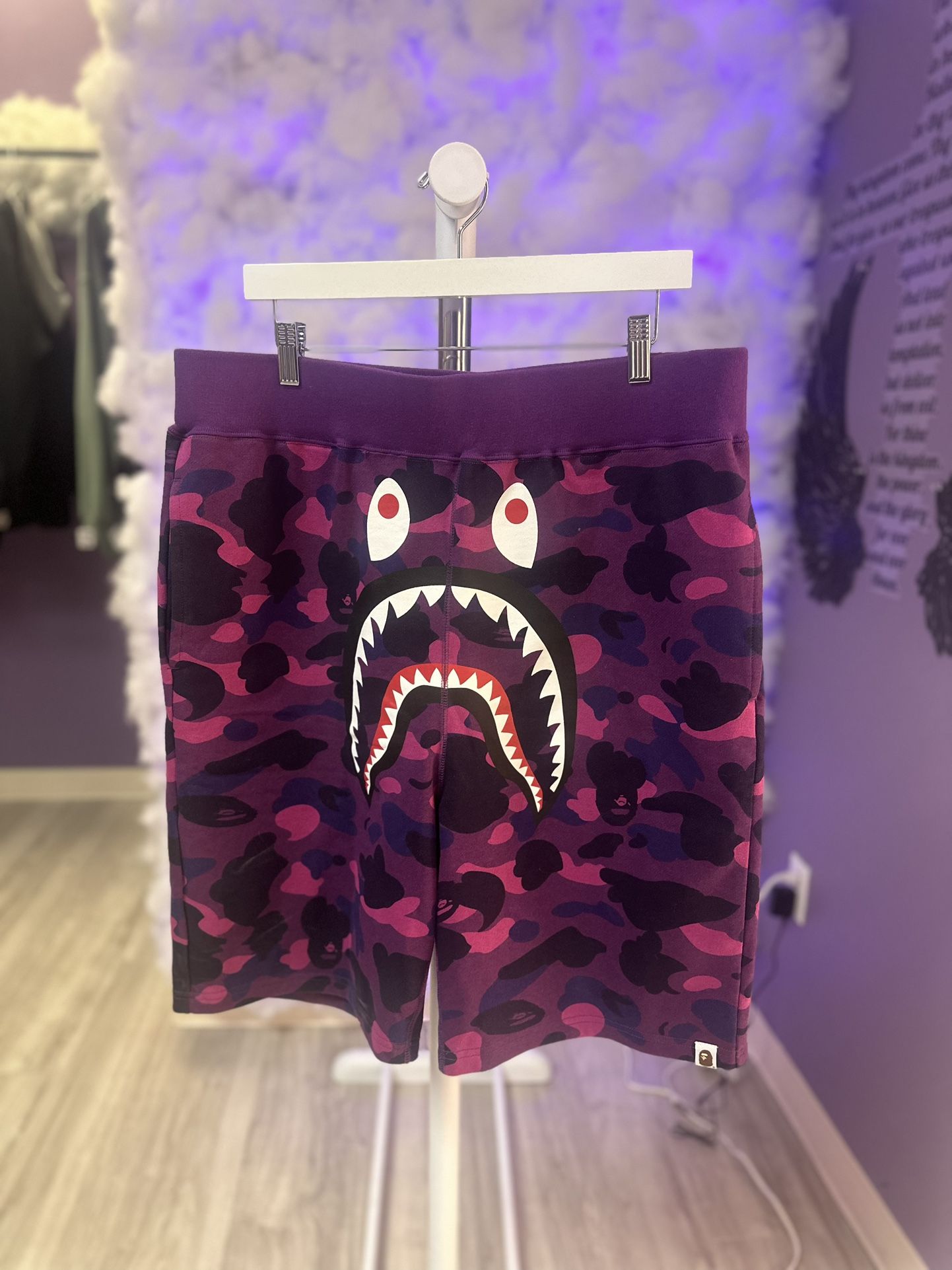 Bape Shorts Purple Camo Shark Face 