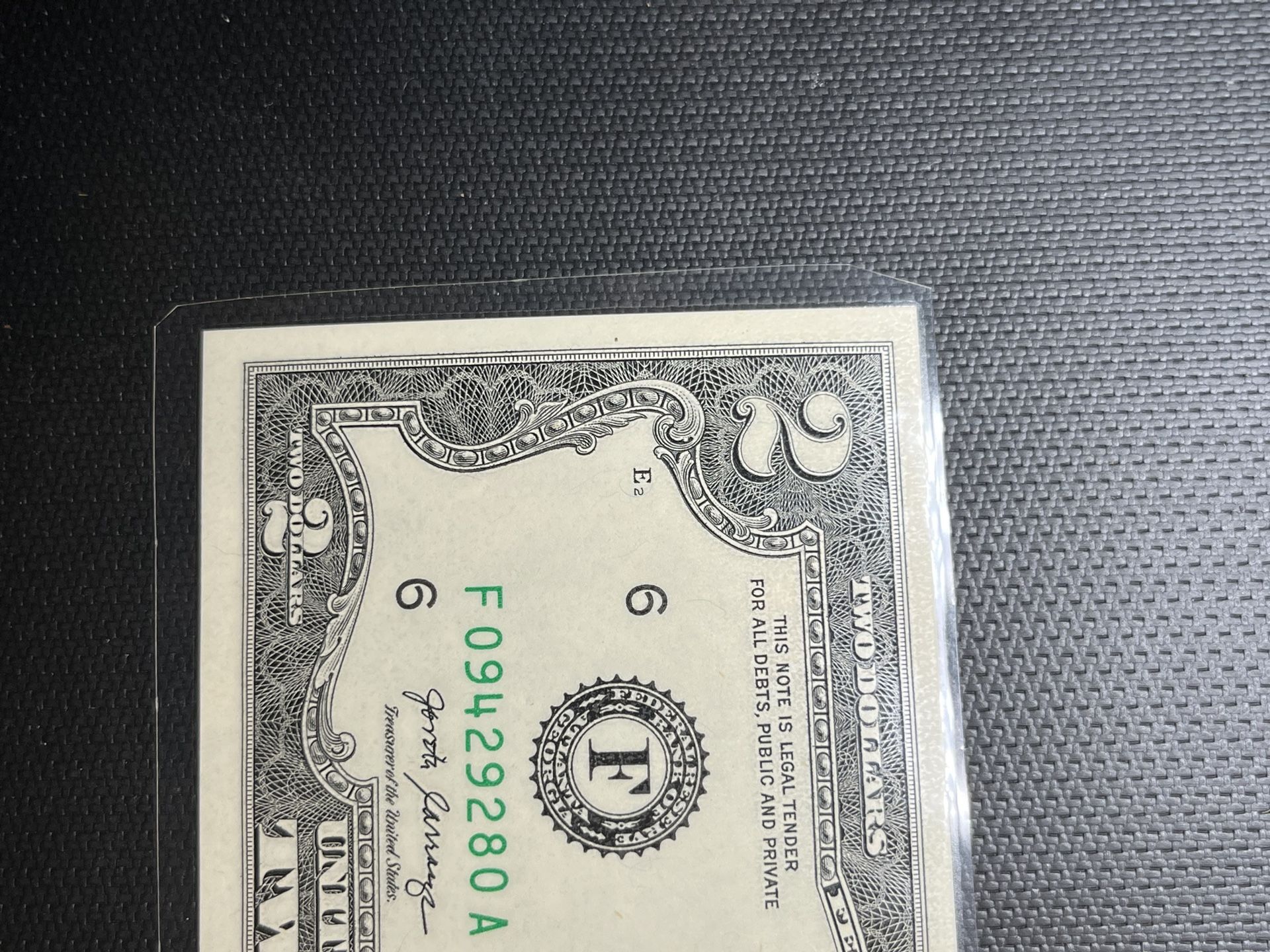$2 Dollar Bill Uncirculated Laminated Bill Note 