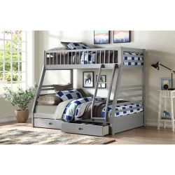 GRAY FINISH TWIN OVER FULL SIZE BUNK BED STORAGE DRAWERS - CAMA LITERA SENCILLA SOBRE MATRIMONIAL CAJONES