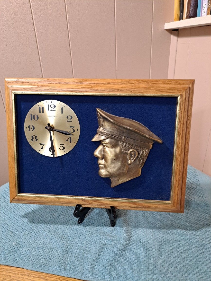 Blue Felt Wood Framed Brass Police Officer Clock 16" x 11.5