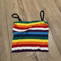 Rainbow Striped Knit Crop Top / Tank Top