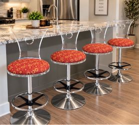 Set of 4 Acrylic Bar Stools with Red Upholstered Seats Delivery available 🚚✅