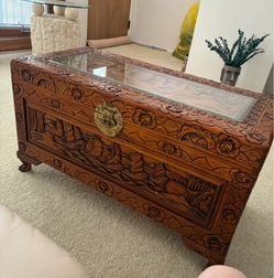 Antique Chinese Camphor Wood Hope Chest Trunk 34.5ʺW × 16.75ʺD × 19”H