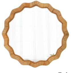 New!✨24 inch Boho Farmhouse Rattan scalloped wall mirror