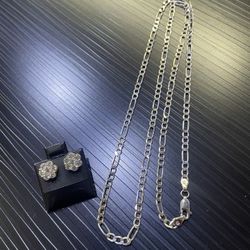 14K White Gold Chain $ 10k Yellow Gold Flower Earring