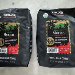 2 Kirkland Signature Organic Mexico Medium Roast Whole Bean Coffee, 32 Ounce
