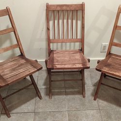 3 Wooden Antique Folding Chairs. 