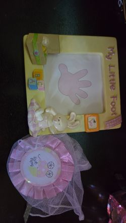 vintage "My Little Foot" hand-painted photo frame
