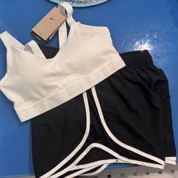 Nike Black Shorts And White Sports Bra Set 
