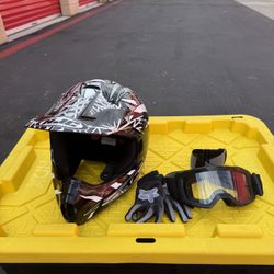Youth Motorcycle Helmet Goggles And Gloves