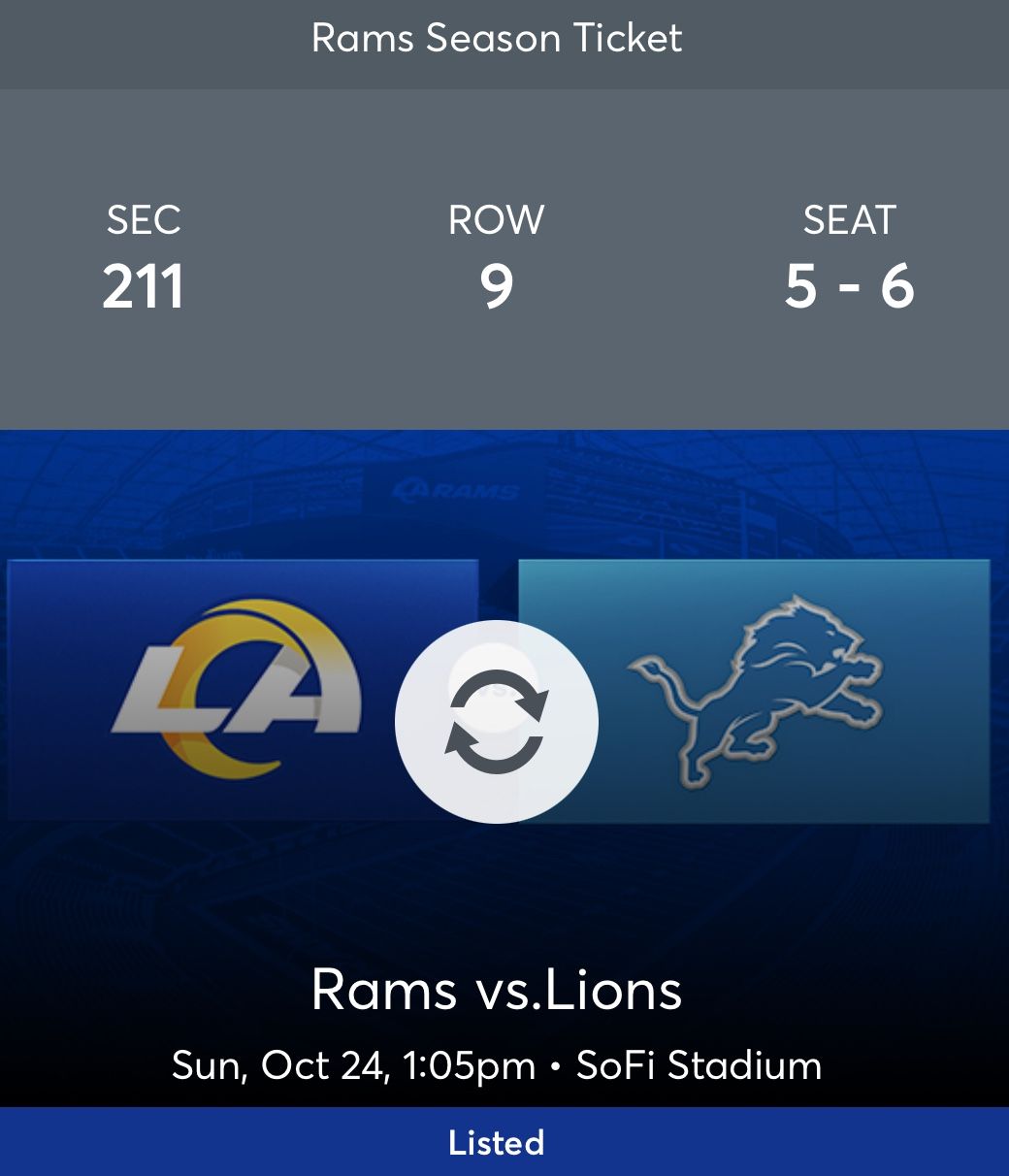 2 Very Good Seats Rams Vs Lions Sofi Stadium