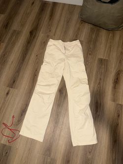 Cream Wide-Leg Cargo Pants