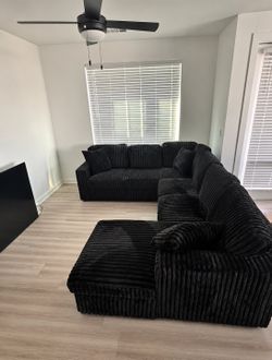 BLACK CORDUROY SLEEPER SECTIONAL 🛋️🖤🛋️