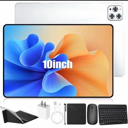 10.1 Inch Android 15 Tablet, 4GB RAM, 64GB Storage, Dual SIM, IPS 1280x800 Display, 5MP+13MP Camera, 5000mAh Battery, Keyboard Mouse Stylus Case,for V