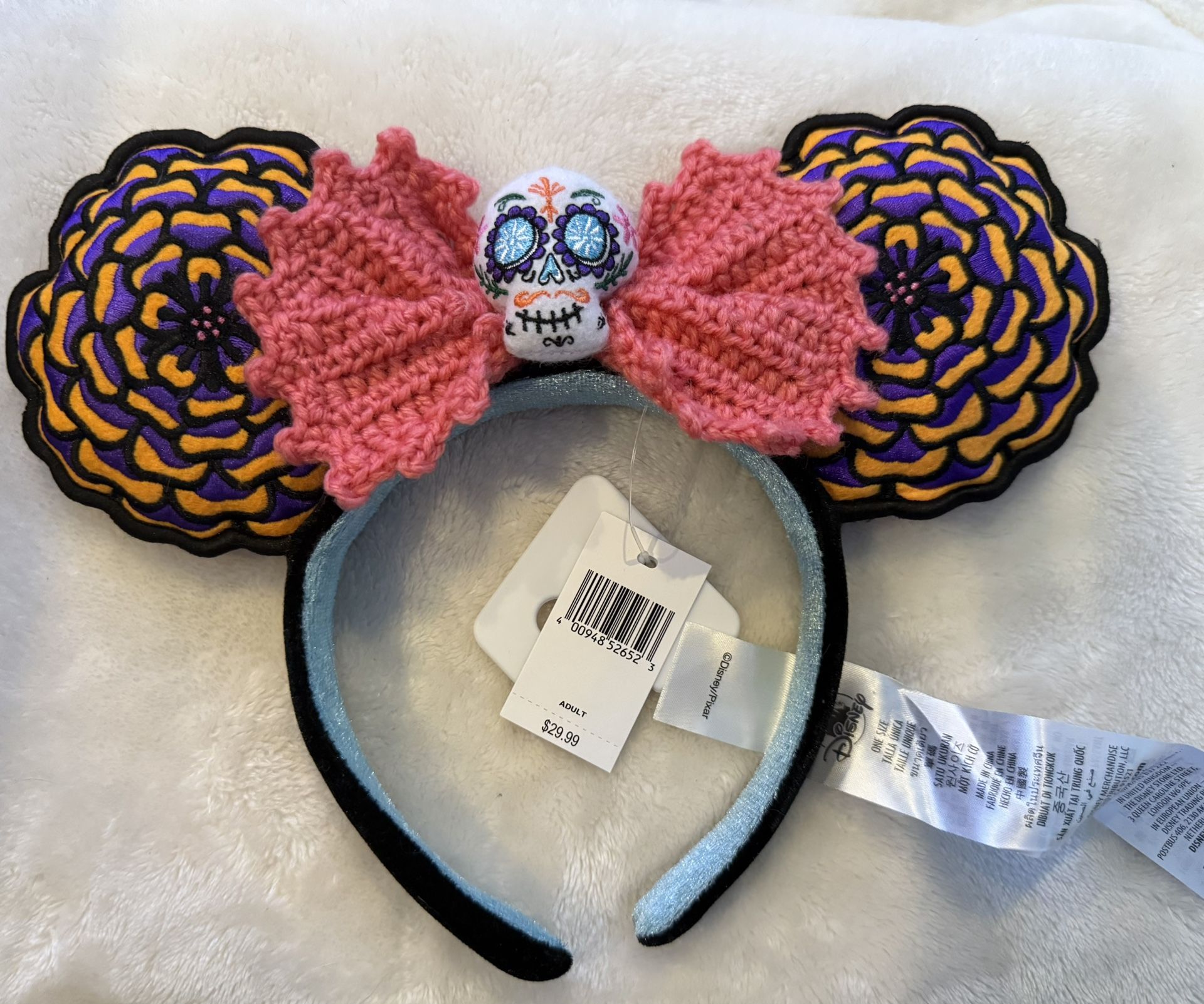  Disney Day of The Dead Coco’ Minnie Mouse Ear Headband W/ Crochet Bow NWT