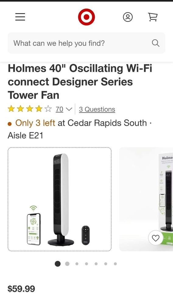 New Holmes 40 inch oscillating tower fan