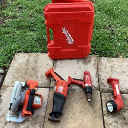Milwaukee Power Tool Set 4 Tools - 18 Volt (no Batteries Or Charger Included) - Drill/screwdriver, Circular Saw, Sawzall, Work Light