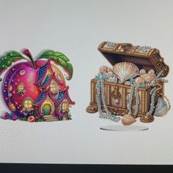 Two Diamond Painting Art Kits Apple Cottage With Lights And Treasure Chest Home Decor