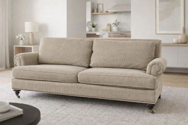Vintage Custom Upholstered Traditional Rolled Arm Sofa with Decorative Pillows