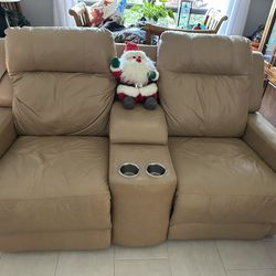 Palliser Leather Power Reclining Loveseat with Drink and Storage Console 