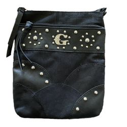 Black G Purse Satchel Long Silver Strap Cross body Patches Cute Animal Print