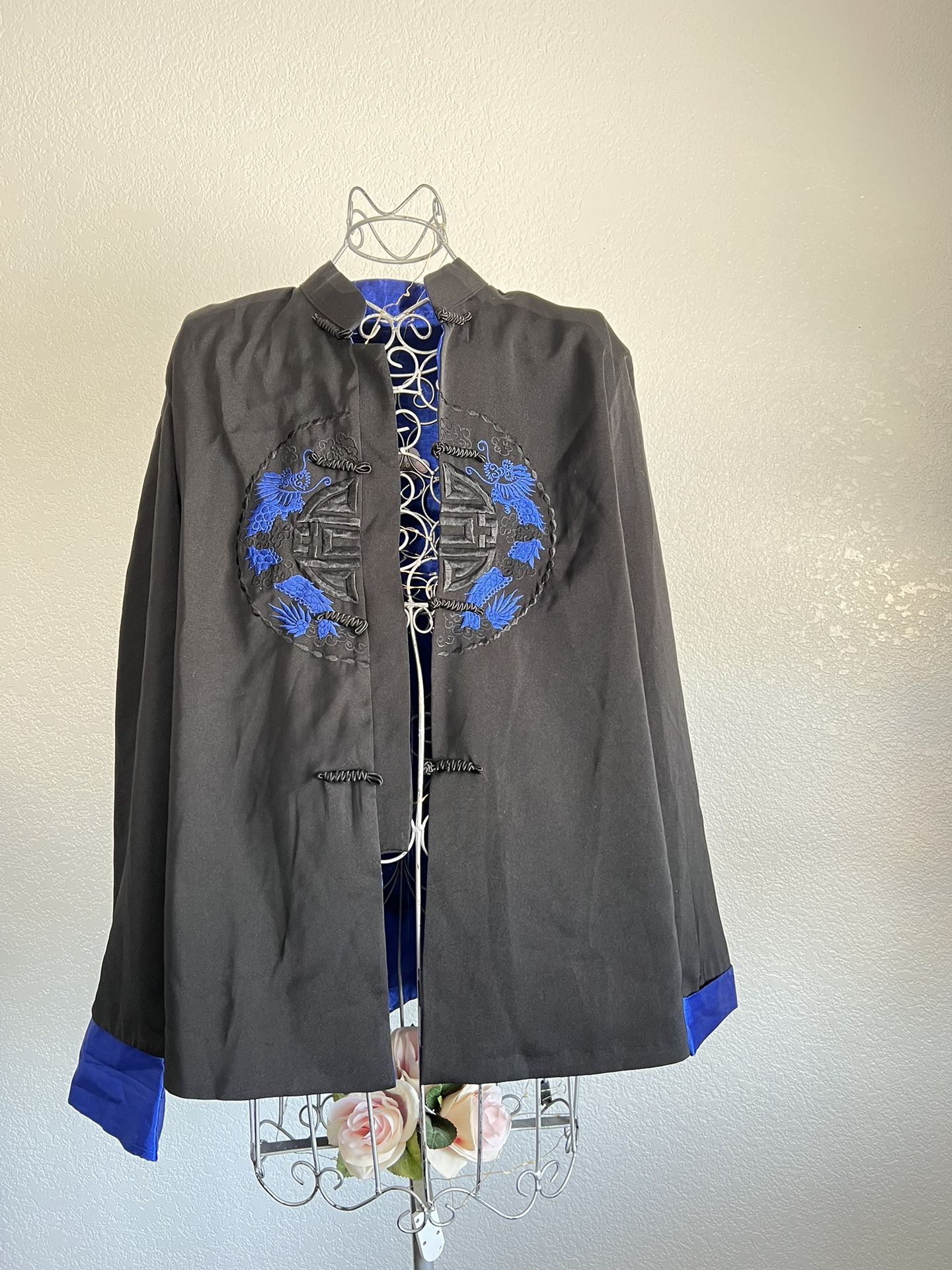 Silver Dragon Eastern-Inspired Blazer Jacket  Black color Size L