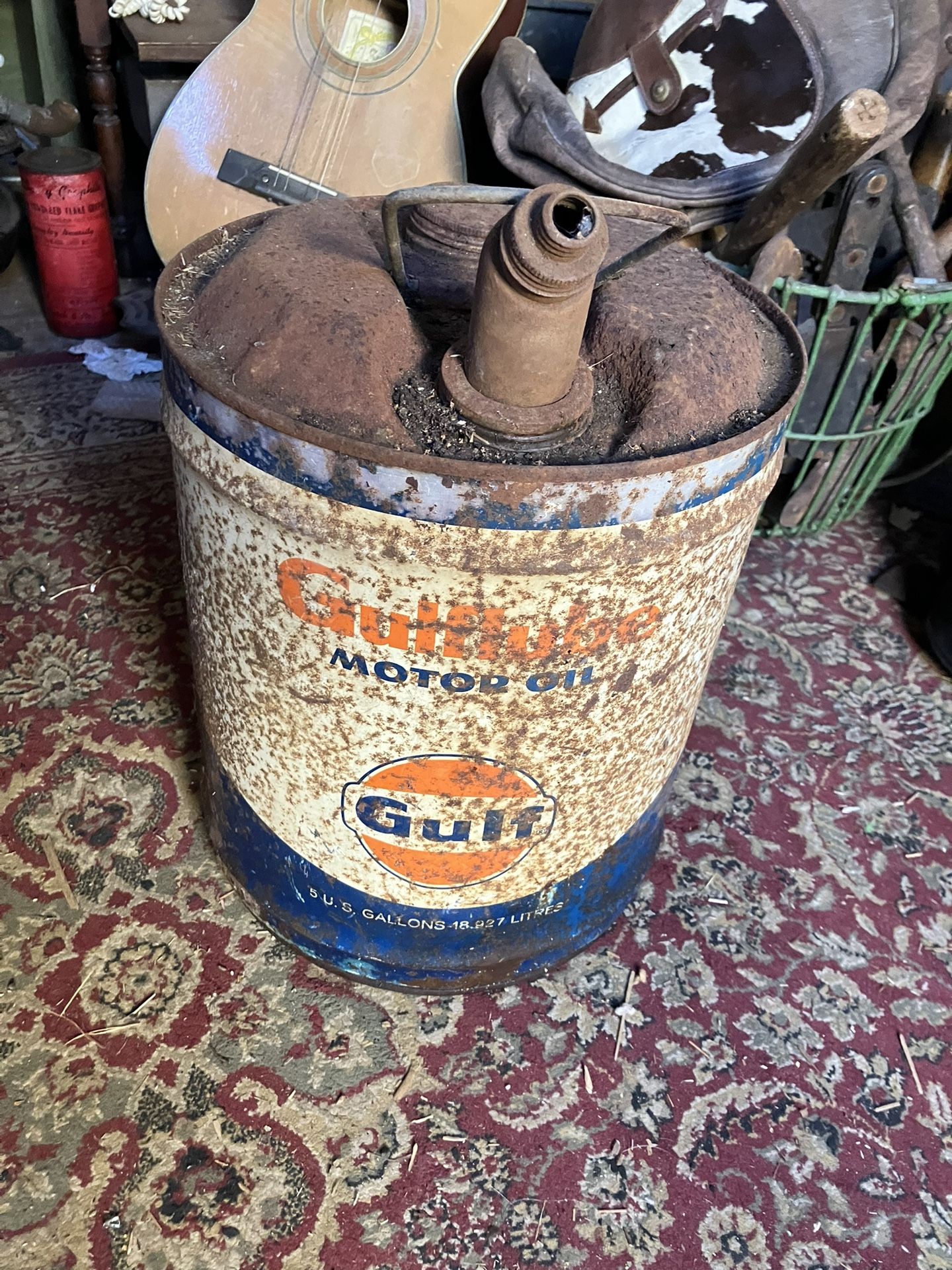 Vintage Antique Advertising Gas Station Gulf Tin Can