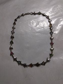 Sterling Silver Chain With Multiple Different Color Stones Land 16 In Used