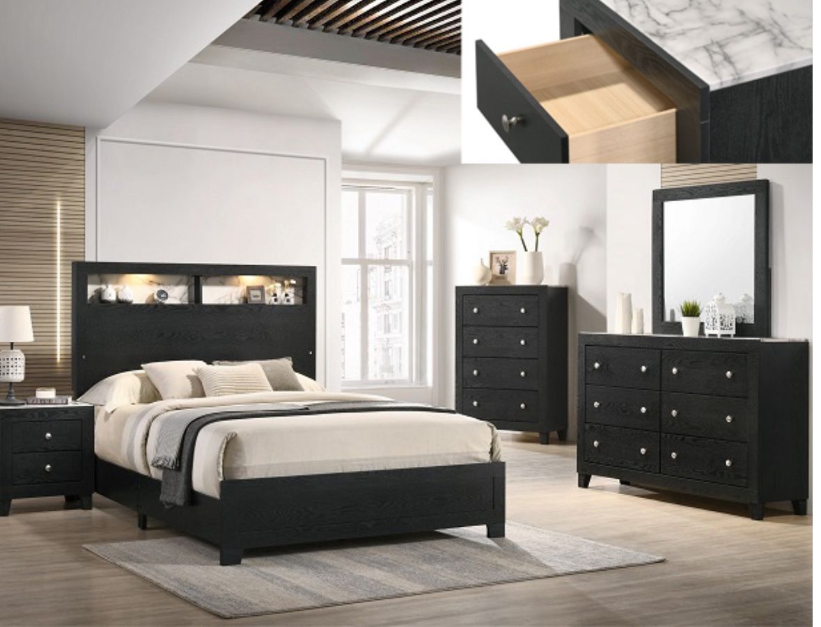 4- Pc Bedroom set Dresser,Mirror Nightstand (1) Queen size bed frame Not including Mattress and Box Sp