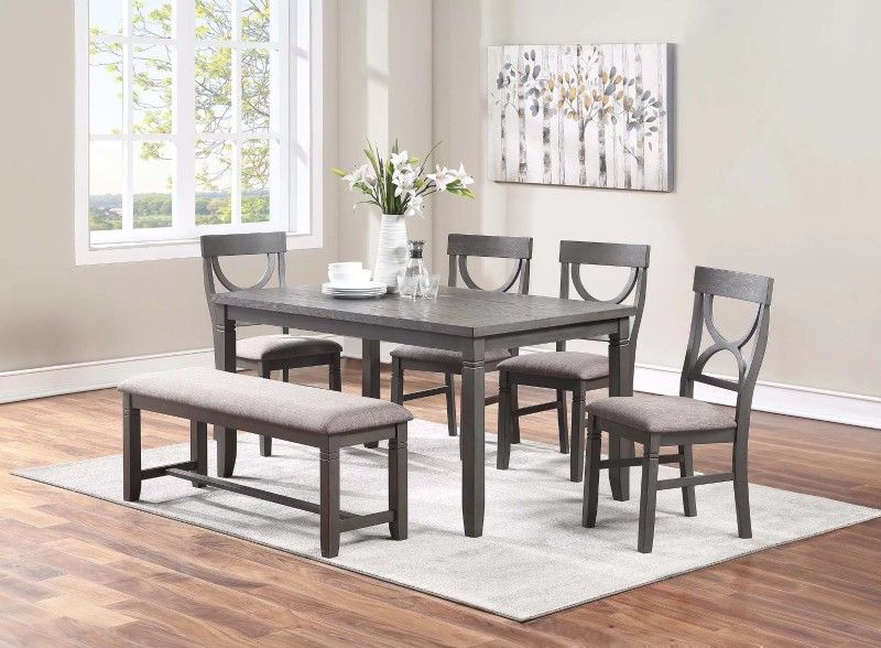 New 6-Pc Dining Set
Table + 4 Chairs + Bench For Sale