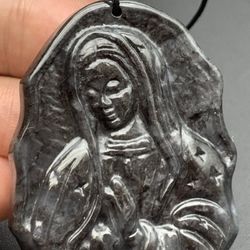 Certificate Jadeite Green Jade Black Hand Carved Pendant Virgin Mary