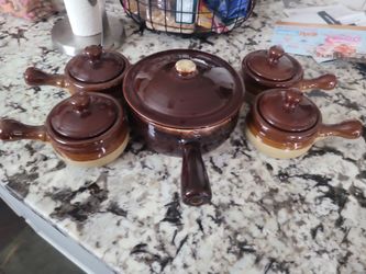 Brown Stoneware Soup Crock Set with Lids