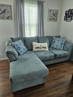 Baby Blue Sectional Sofa with Chaise – $350