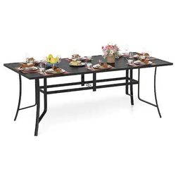 Costway - 76" x 36" Rectangle Patio Dining Table with Umbrella Hole for Porch Garden Balcony - Black