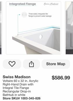 60”x32” SWISS MADISON 🛀 BATHTUB RIGHT SIDE DRAIN