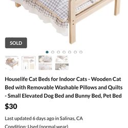 Houselife Cat Beds for Indoor Cats - Wooden Cat Bed with Removable Washable Pillows and Quilts - Small Elevated Dog Bed and Bunny Bed, Pet Bed