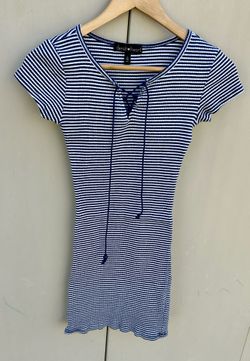 Striped Ribbed Lace Up Mini Dress Small 