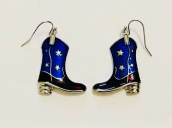 NEW American Flag Patriotic Cowboy Boot Dangle Earrings Red, White, and Blue