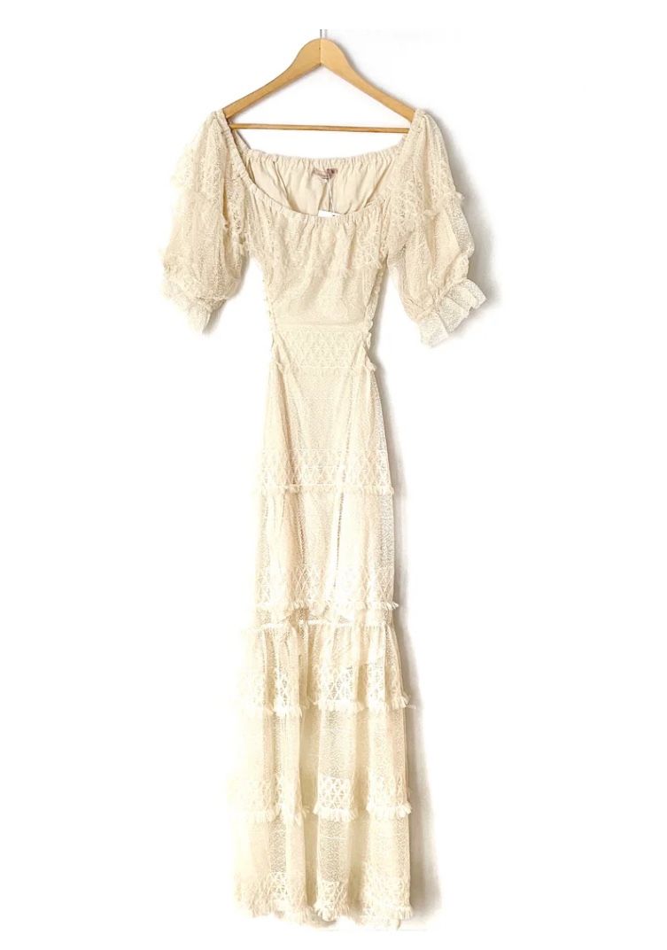 Skylar Rose Cream Lace Open Back Maxi Dress