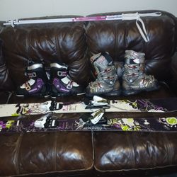 Snow Sking Boots,skies And Poles