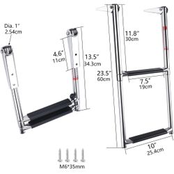 2 Step Boat Ladder Stainless Steel Telescoping Pontoon Boat Ladder Folding Ladder Dock Swim Ladder for Marine Boat Yacht