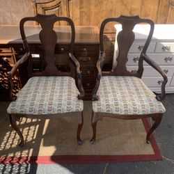 Queen Ann Style Tapestry Seat Vintage Open Arm Chair $100 Each OBO!