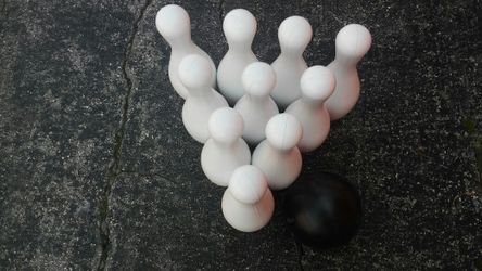 plastic bowling ball pin set.
