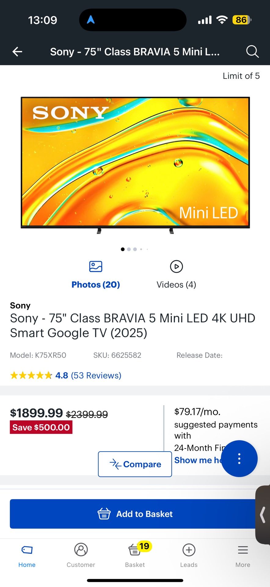 Bravia 5. 75"